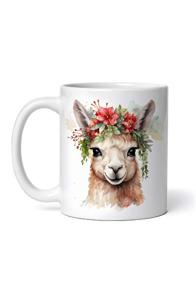 OEM Εξατομικευμένη λευκή κούπα, Λάμα με κόκκινο στέμμα λουλουδιού, INOVATIX®....