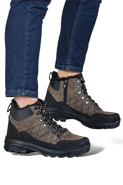 Liger Men's Trekking Outdoor Boots - Fur Inside, Zipper, Brown
