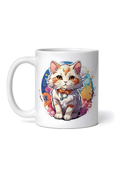 OEM Εξατομικευμένη λευκή κούπα, Γατούλα με φιόγκο, INOVATIX®. 330ml