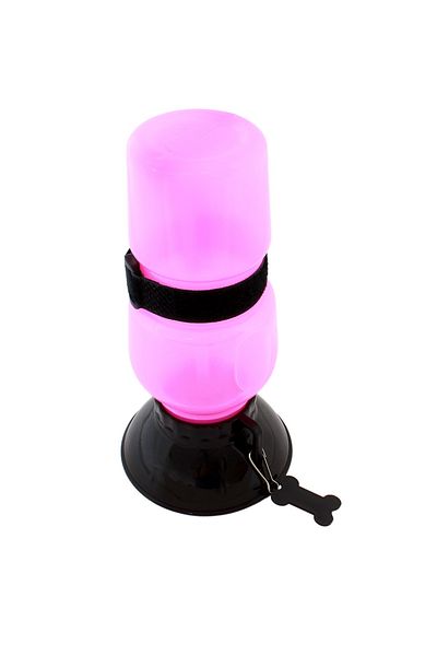 zola Sticla portabila pentru catei, 2in1, stilca si vas pentru apa, roz/negru, 500 ml