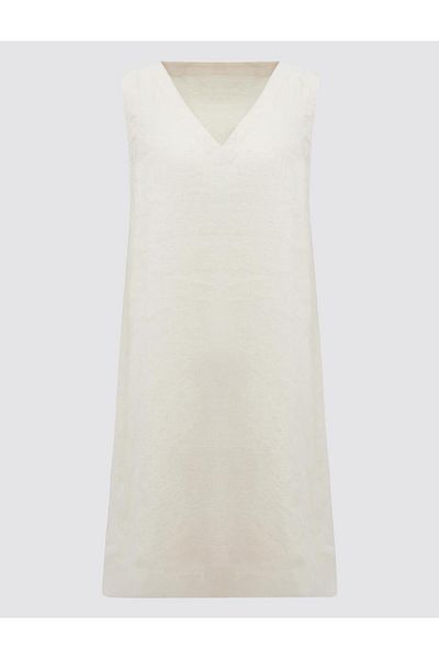 Jimmy Key Stone 100% Linen Sleeveless V-Neck Basic Dress