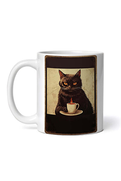 OEM Εξατομικευμένη λευκή κούπα, Σοβαρή γάτα που πίνει καφέ, INOVATIX®. 330ml