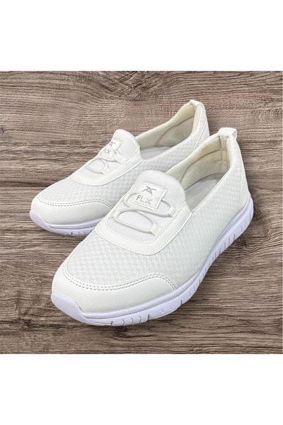 FİLEXON Women's White Slip-On Orthopedic Sole Lightweight Summer Walking Shoes Mother Sneakers