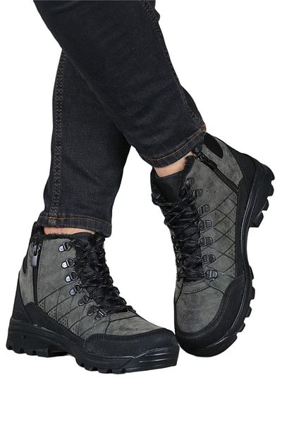 Liger Men's Trekking Outdoor Boots - Khaki with Fur Inside and Zipper