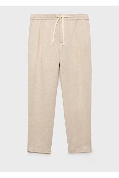 MANGO Man Slim fit keten beli büzgülü ipli pantolon