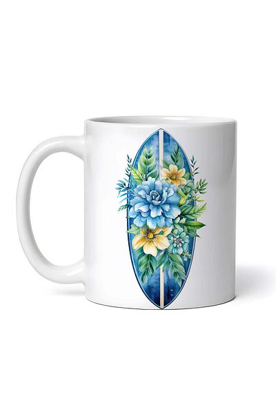OEM Cană albă personalizată, Placă de surf cu flori, INOVATIX®. 330ml