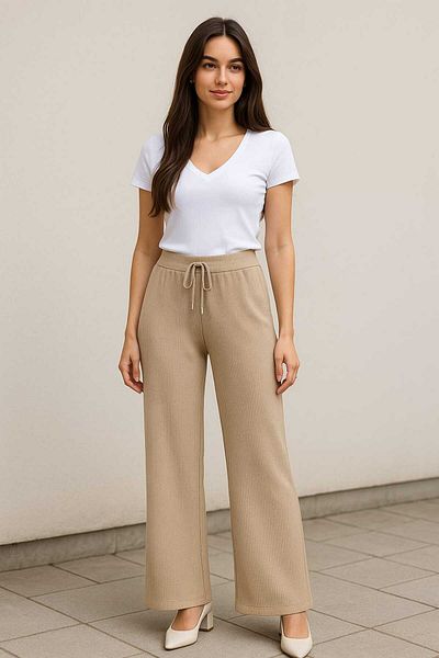 gigigiyim Corduroy Palazzo Women's Casual Pants Stone