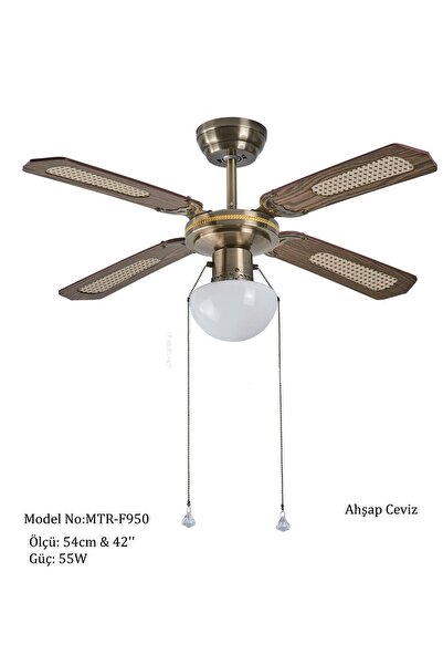 Mtr Master F950 4 Kanatlı Avizeli Tavan Vantilatörü Ceviz