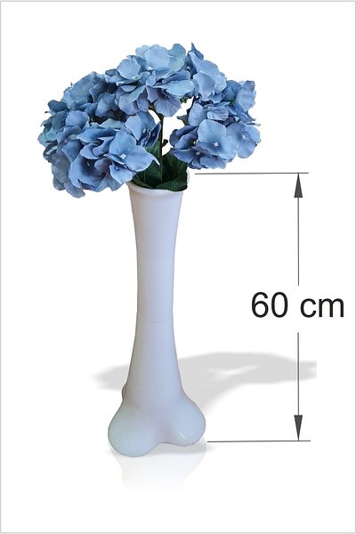 M3DECORİUM Μακρύ Μοναδικό Εκλεκτό 60cm Σκληρό Πλαστικό Ισορροπημένο Μη Ανατριχυτικό Λεπτό Βάζο 50cm Μεγάλο Μπλε Ορτανσία Τεχνητό Λουλούδι