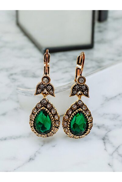 FUYA JEWELLERY Zümrüt (YEŞİL) Kristal Damla Taşlı Küpe
