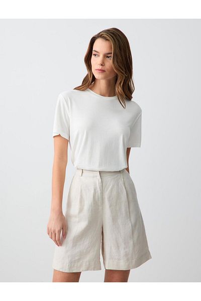 Jimmy Key Stone 100% Linen Straight Cut High Waist Loose Wide Leg Woven Shorts