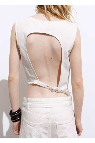 MANGO Woman Tokalı denim crop bluz