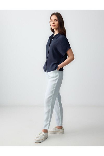Jimmy Key High Waist Sky Blue Linen Trousers - Regular Leg