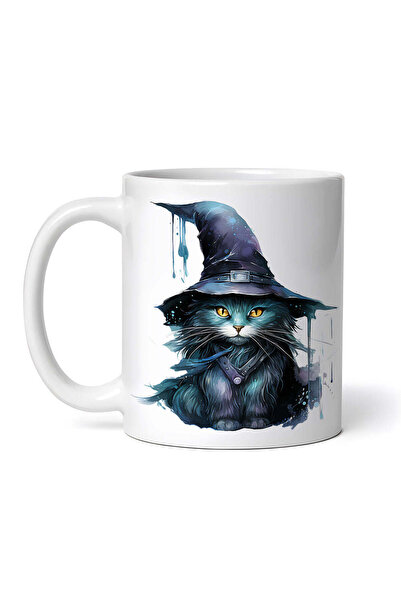 OEM Εξατομικευμένη λευκή κούπα, Μάγισσα Γάτα, INOVATIX®. 330ml