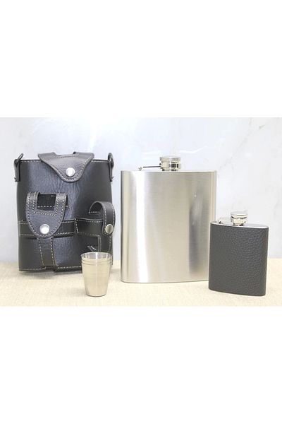 PRATİKOBA Leather Sheathed Flask Set Alk3930