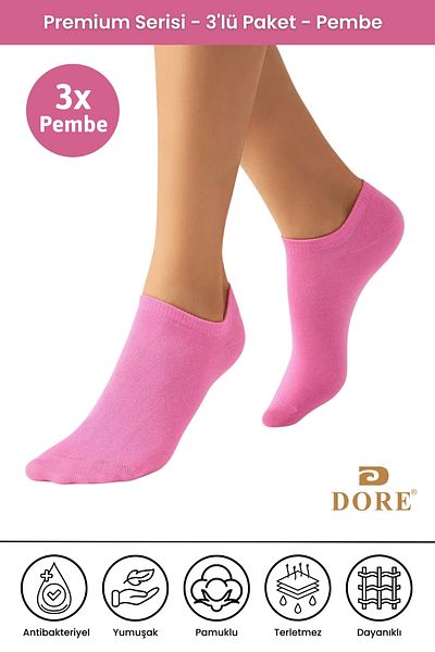 Dore Original 3 Pairs Premium Anti-Sweat Comfort Model Breathable Seamless Invisible Solid Color Booties Socks