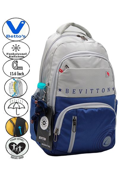 Harmela 34400 Water Resistant Casual Backpack Unisex School Bag Grey-Navy Blue