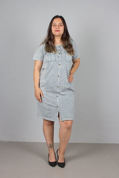 Truva XXL Plus Size Gray Front Button Washed Dress