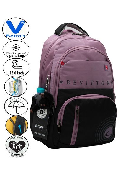 Harmela 34400 Water Resistant Casual Backpack Unisex School Bag Plum-Black