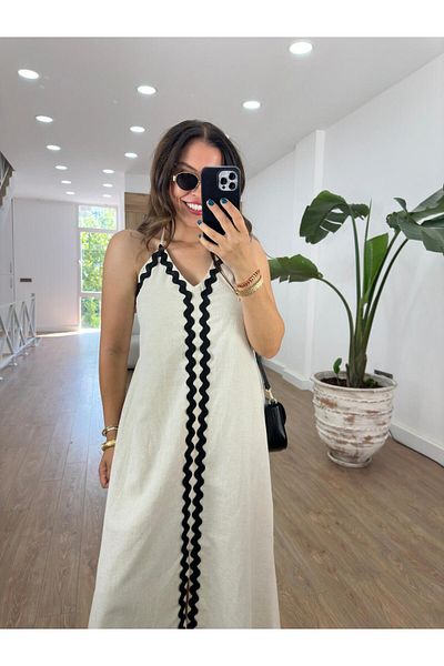 2she Linen Textured Dress - Piping Detail