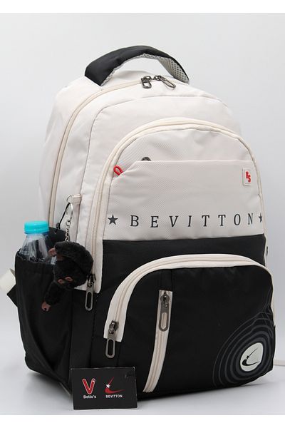 Harmela 34400 Water Resistant Casual Backpack Unisex School Bag Beige-Black