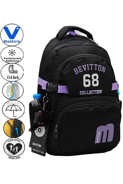 Harmela 34500 Daily School Backpack Unisex School Bag Black-Plum