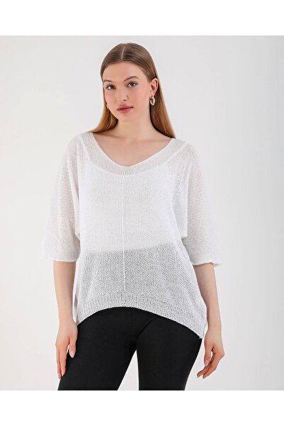 SUMEF Жіноча блузка з тонкого трикотажу з капюшоном - біла