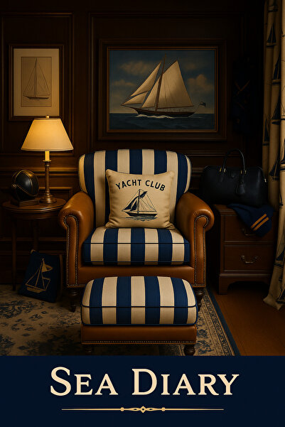 THE IVY CONCEPT STORE SEA DIARY LACİVERT ÇİZGİLİ DERİ DETAYLI PUF