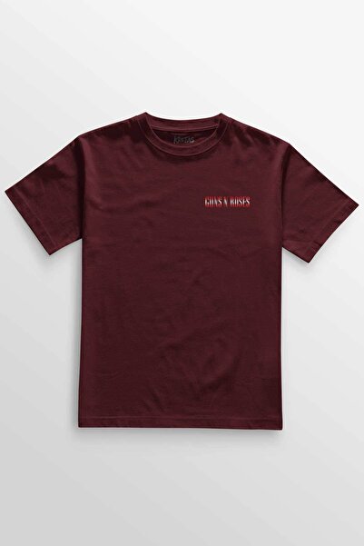 Kretas Unisex Bordo T-shirt Guns N Roses And Rock Music Minimal Ön Baskılı Ti...