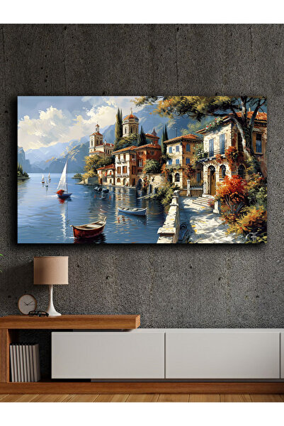 Şehzat Tekli Yatay Soyut Yağlı Boya Görünümlü Dekoratif Kanvas Duvar Tablosu