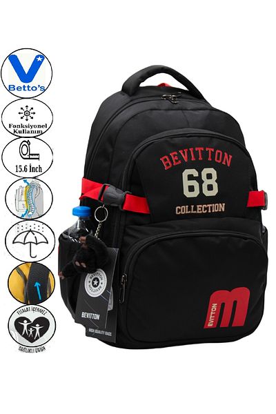 Harmela 34500 Daily School Backpack Unisex School Bag Black-Red