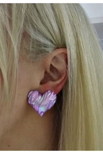 mos&more Purple Sparkly Heart Resin Earrings