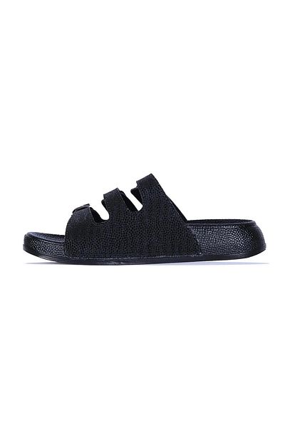 NOVİNS Women's Shiny Three-Striped Buckle Lightweight and Comfortable Sole Casual Slippers Beach Pool Slippers