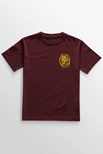 Kretas Tricou unisex roșu Claret Cap de leu galben roșu Mane Minimal Tricou i...