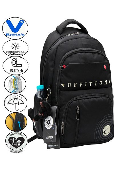 Harmela 34400 Water Resistant Casual Backpack Unisex School Bag Black