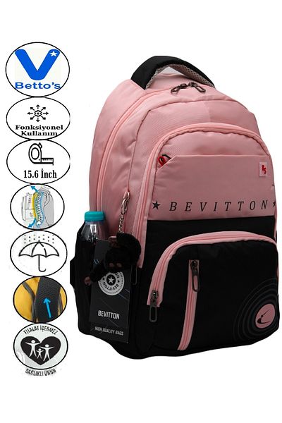 Harmela 34400 Water Resistant Casual Backpack Unisex School Bag Powder-Black