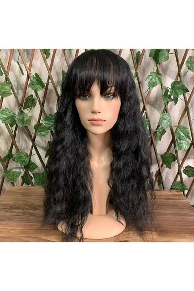 papatya peruk Siyah Kıvırcık Kahküllü Uzun Sentetik Peruk