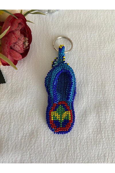 Handmade KUM BONCUK EL İŞİ SARI LACİVERT PARMAK ARASI TERLİK ANAHTARLIK