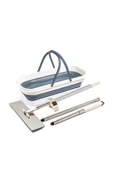 WSTPRO Professional Stainless Steel Flat Mop Set, 36 Cm, With Wringing System And Foldable Bucket