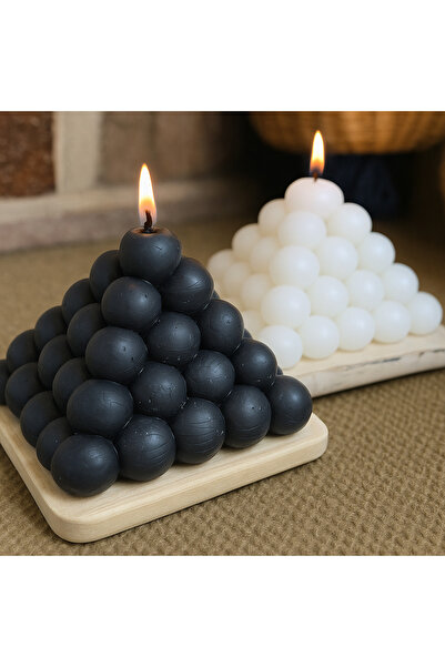 aymumi home Siyah Beyaz Piramit Bubble Mum Seti – Dekoratif Tasarım