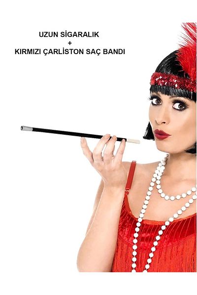 PRATİKOBA 192039 Ler 199039 Lar Gatsby Women's Accessory Set – Red Charleston Hair Band and Collar