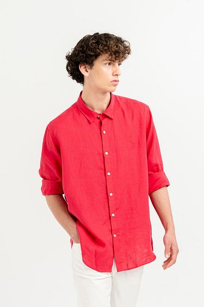 GMG FIRENZE Men's Linen Shirt - With Bottom Brit, 100% Linen, Regular Fit