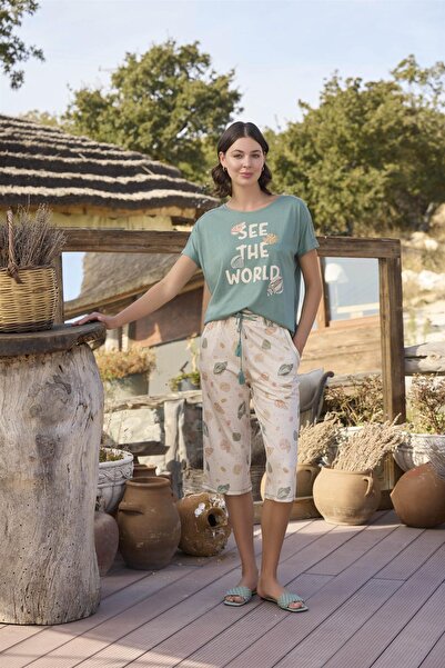 MONAMİSE Patterned and Printed "See the World" Capri Set