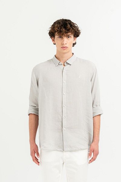 GMG FIRENZE Men's Linen Shirt - With Bottom Brit, 100% Linen, Regular Fit