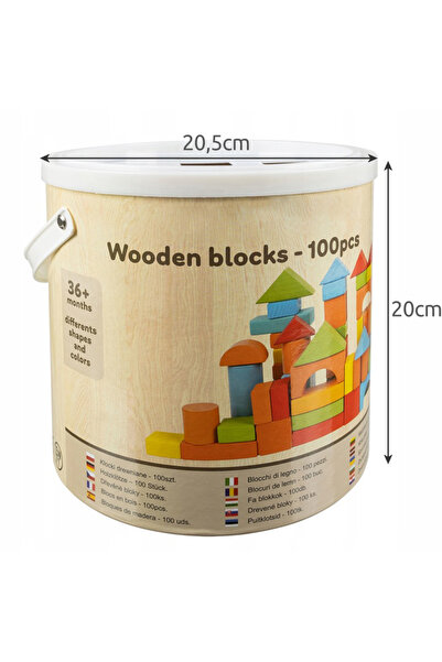 zola Set 100 de cuburi din lemn, colorate pentru construit, cutie depozitare, 36 luni