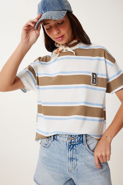 Lovelyİstanbul Tricou tricotat din bumbac cu dungi ALB LCR0077