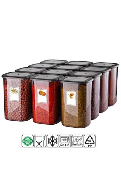 Ginza Maison Set of 12 1200 Ml Food Containers, With 24 Gift Tags, Anthracite, Square Lid