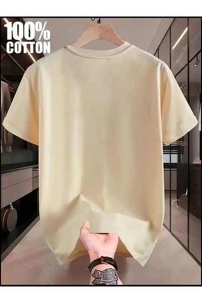 SELENA BUTİK Unisex Μπλουζάκι με στρογγυλή λαιμόκοψη Mountains Beige βαμβακερό