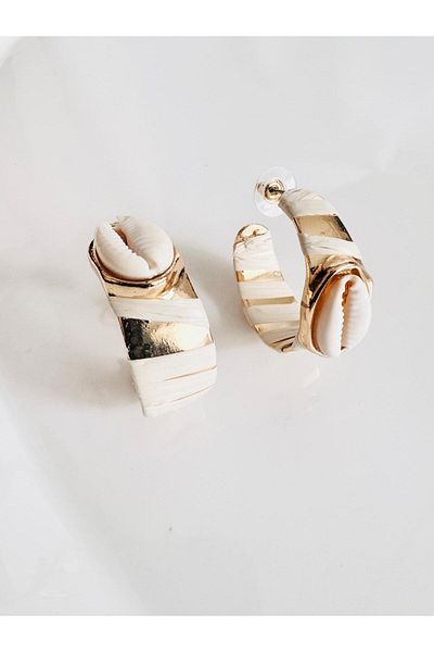 DEVİ fashion Seashell Evil Eye Wicker Hoop Earrings 4 cm