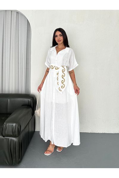 Kashaya Women's Shirt Collar Dress with Buttons and Sash; It Brings a Simple and Elegant Elegance.